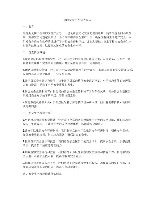 旅游安全生产自查报告