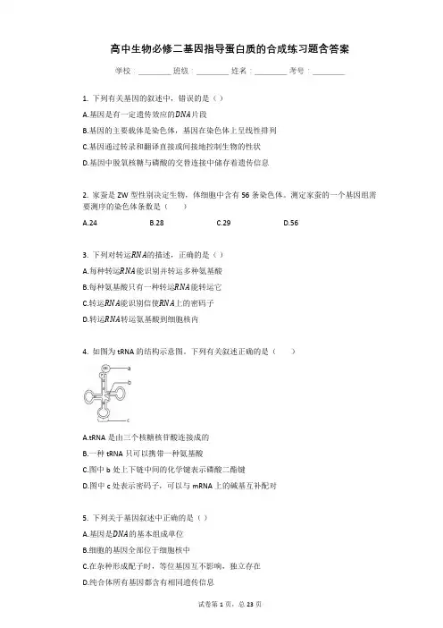 高中生物必修二基因指导蛋白质的合成练习题含答案