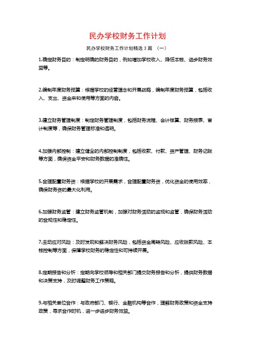 民办学校财务工作计划3篇