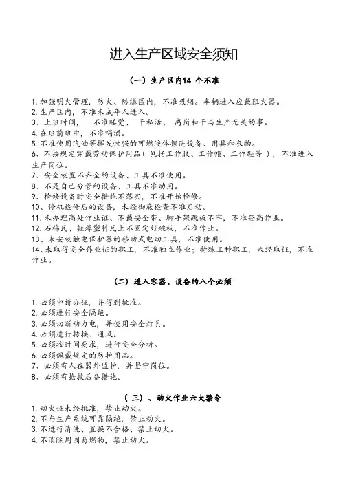 进入生产区域安全须知