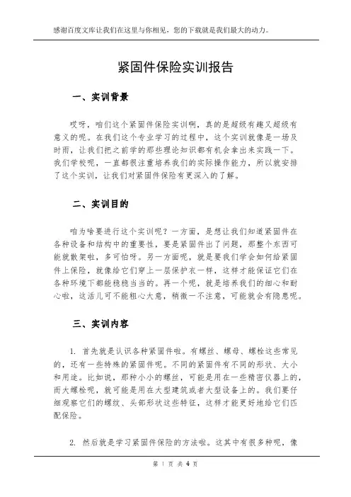 紧固件保险实训报告