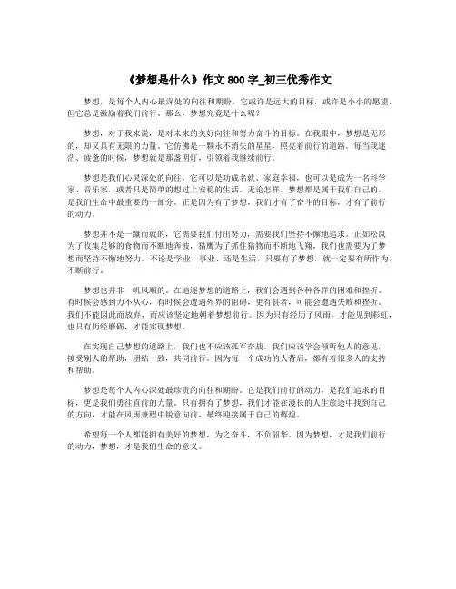 《梦想是什么》作文800字_初三优秀作文