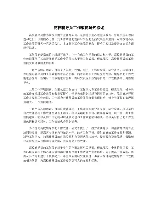 高校辅导员工作效能研究综述
