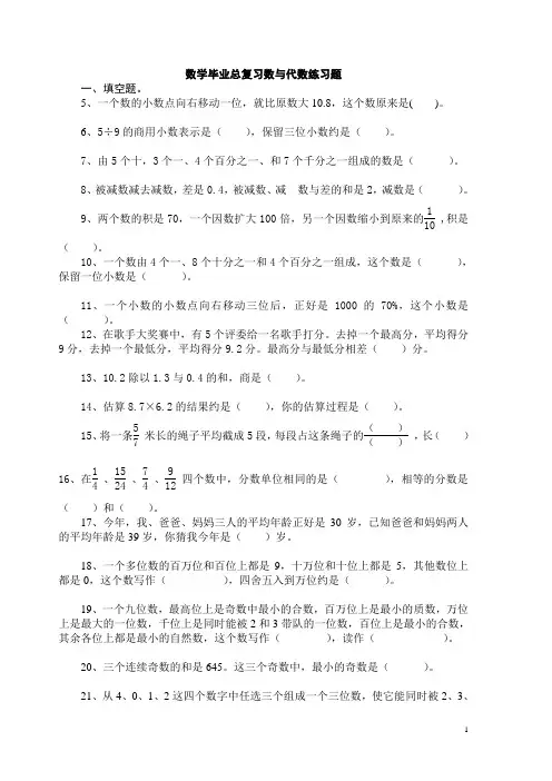 人教版数学六年级下册：《数与代数》练习题整理