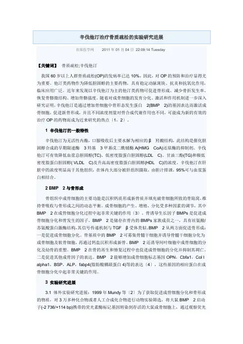 辛伐他汀治疗骨质疏松的实验研究进展