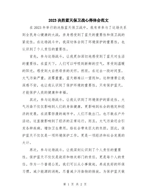 2023决胜蓝天保卫战心得体会范文