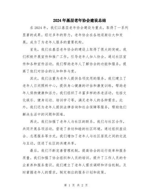 2024年基层老年协会建设总结