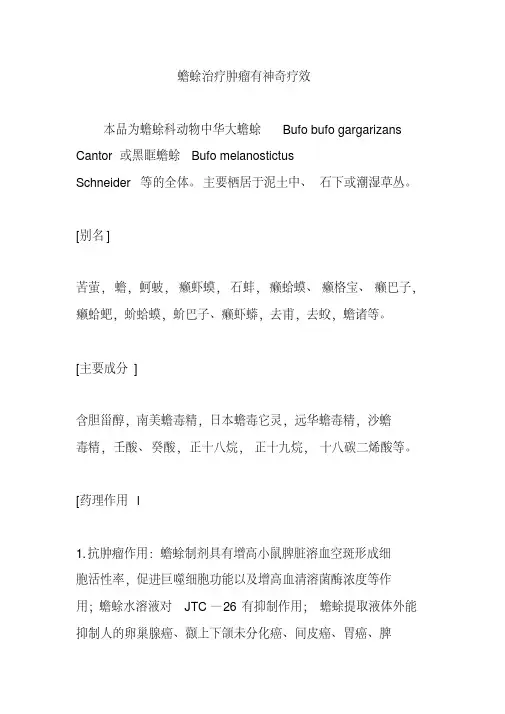 蟾蜍治疗肿瘤有神奇疗效