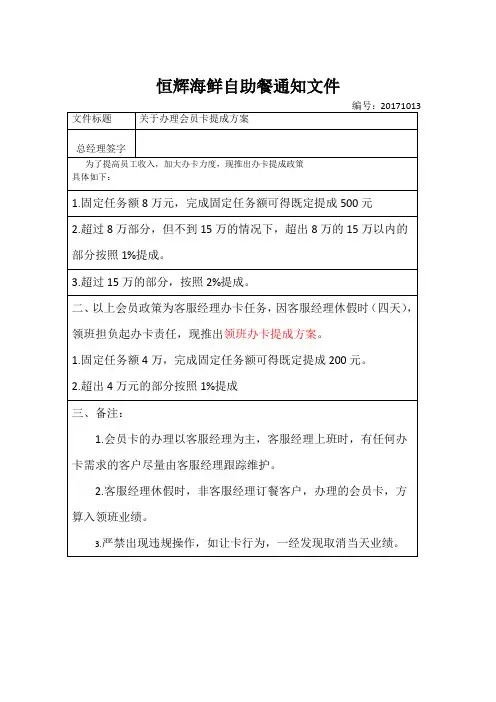会员卡提成方案