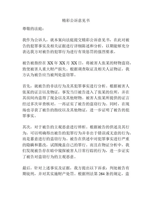 精彩公诉意见书