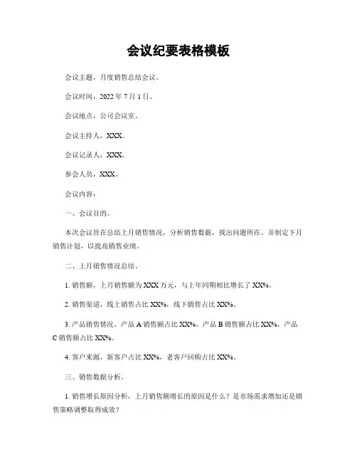 会议纪要表格模板