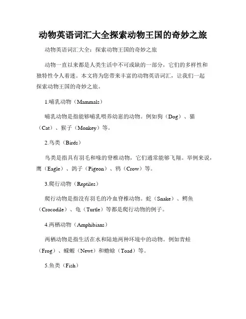 动物英语词汇大全探索动物王国的奇妙之旅