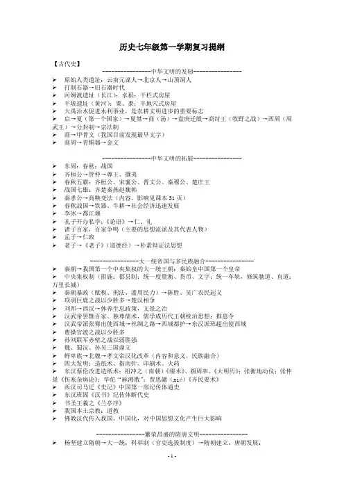 上海初中历史复习提纲