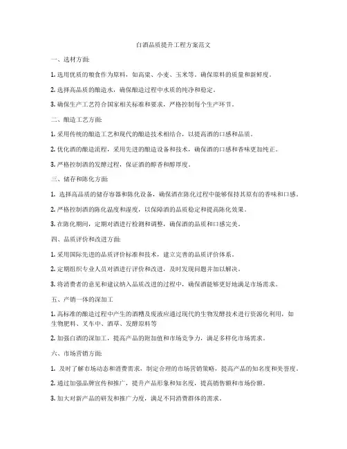 白酒品质提升工程方案范文