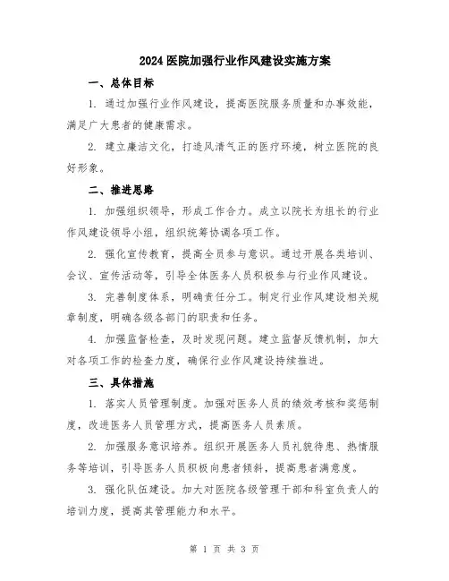 2024医院加强行业作风建设实施方案