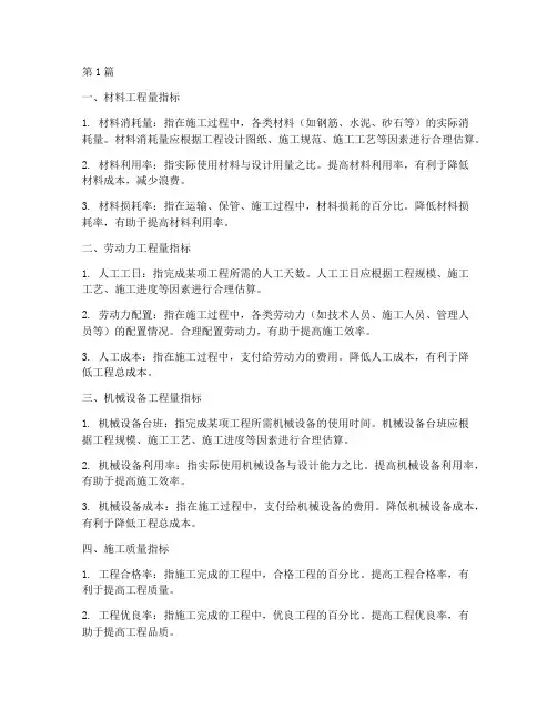 建筑施工工程量指标(3篇)