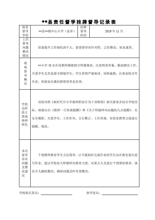 县责任督学挂牌督导记录表
