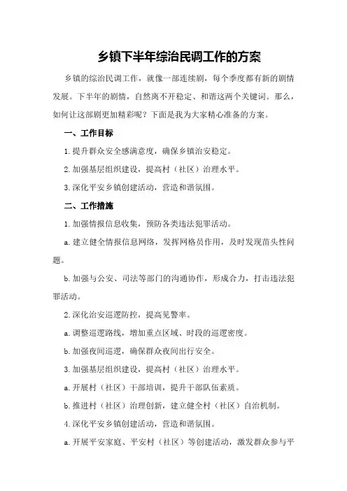 乡镇下半年综治民调工作的方案