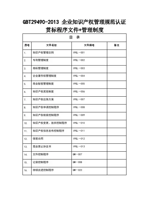 GBT29490-2013认证贯标程序文件+管理制度