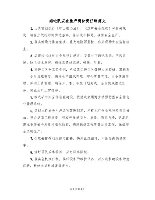 掘进队安全生产岗位责任制范文（2篇）