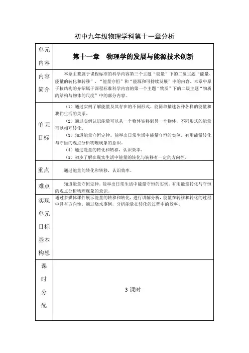初中九年级物理学科第十一章分析