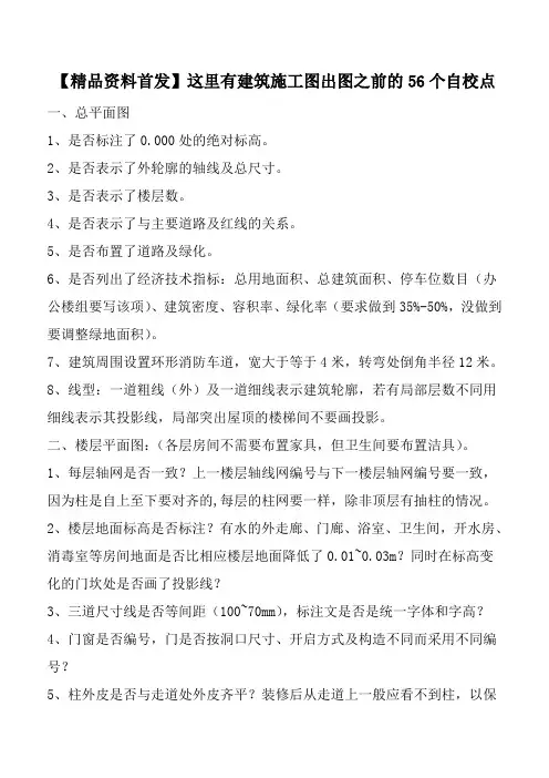 【精品资料首发】这里有建筑施工图出图之前的56个自校点