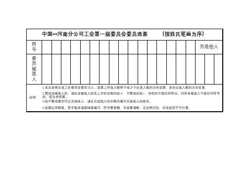 工会委员会候选人选票
