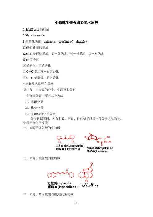 天然药物化学教案—生物碱生物合成的基本原理