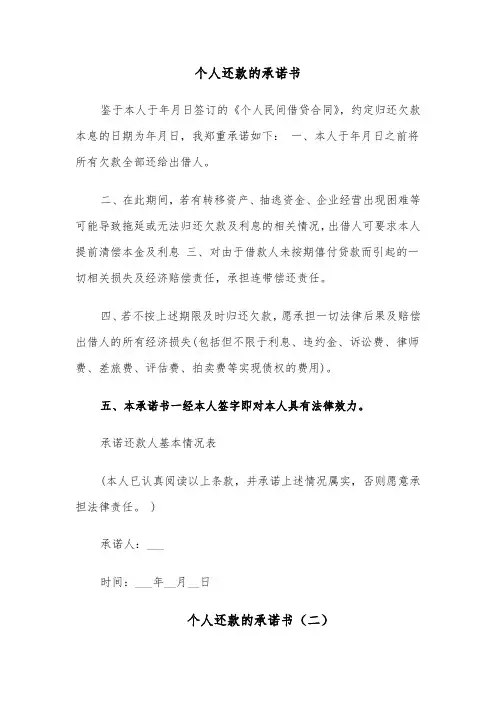 个人还款的承诺书(六篇)