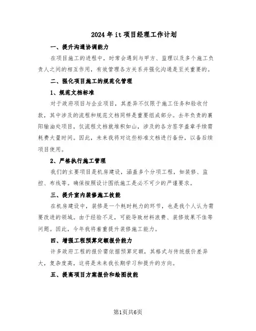 2024年it项目经理工作计划（3篇）