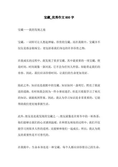 宝藏优秀作文800字