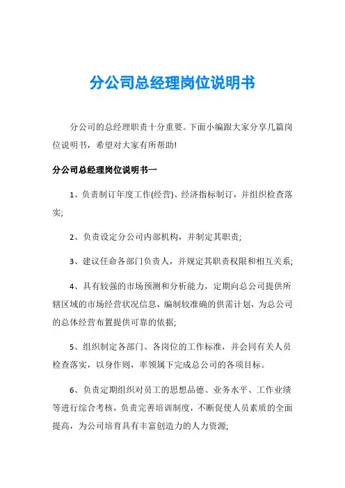 分公司总经理岗位说明书