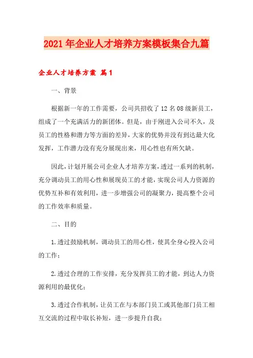 2021年企业人才培养方案模板集合九篇
