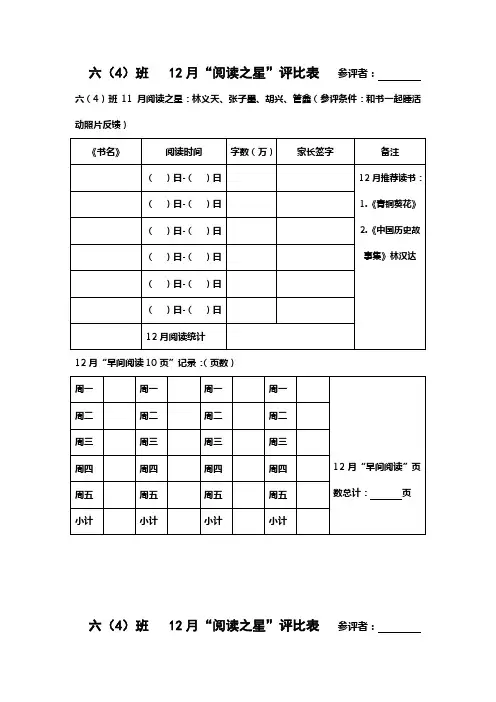 班级阅读之星(实用版)