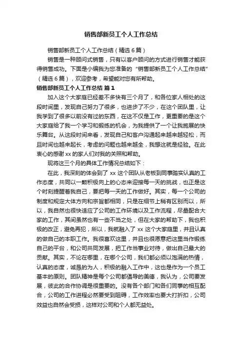 销售部新员工个人工作总结（精选6篇）
