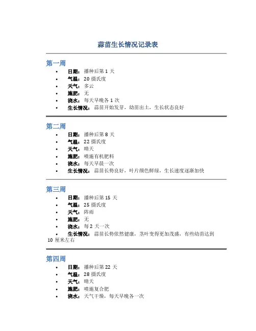 蒜苗生长情况记录表