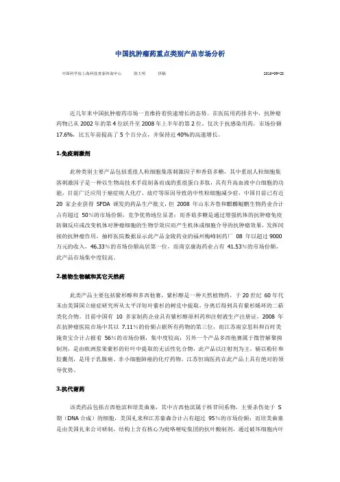 中国抗肿瘤药重点类别产品市场分析