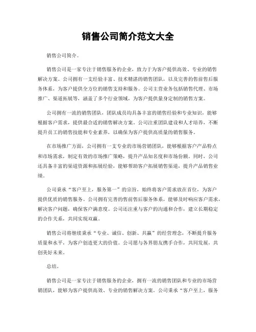 销售公司简介范文大全