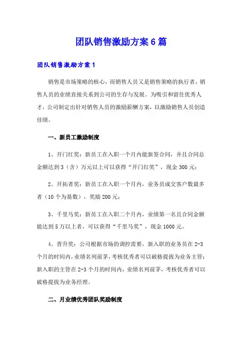 团队销售激励方案6篇