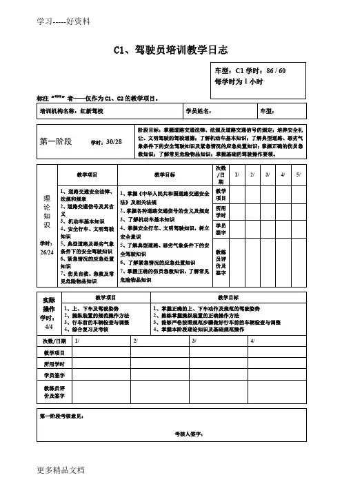 最新C1驾驶员培训教学日志