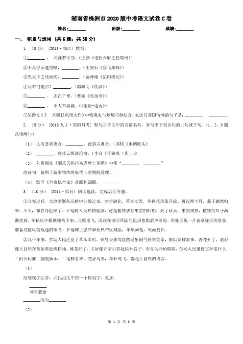 湖南省株洲市2020版中考语文试卷C卷
