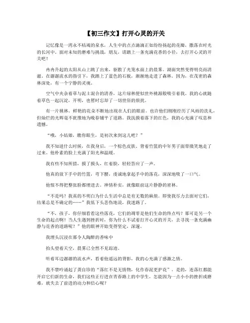 【初三作文】打开心灵的开关