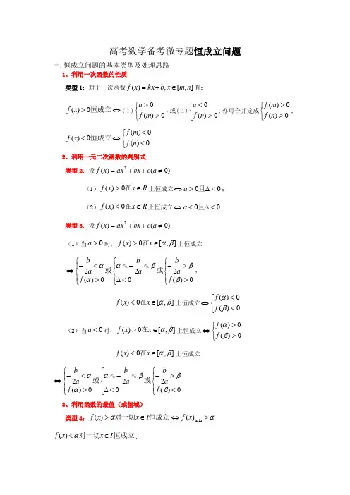 高考数学备考微专题(一)恒成立问题