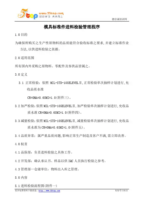 模具标准件进料检验管理程序