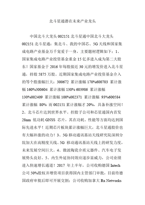 北斗星通潜在未来产业龙头