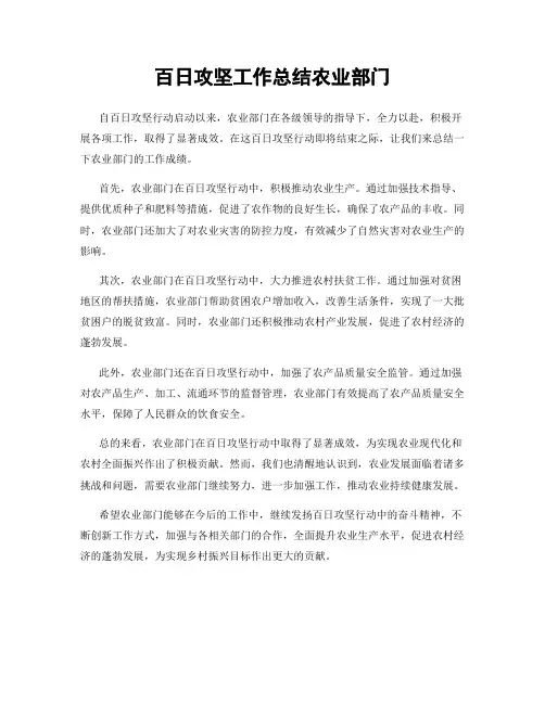 百日攻坚工作总结农业部门