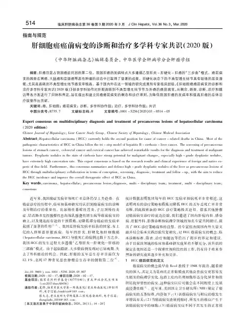 肝细胞癌癌前病变的诊断和治疗多学科专家共识(2020版) 《中华肝脏病杂志》编辑委员会