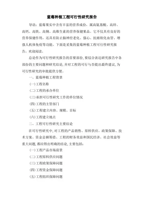 蓝莓种植项目可行性研究报告
