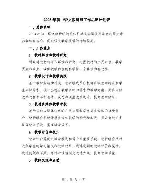 2023年初中语文教研组工作思路计划表