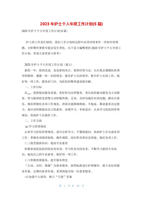 2023年护士个人年度工作计划(5篇)